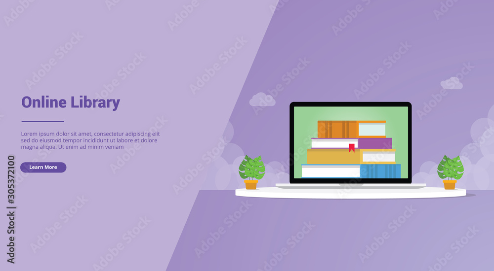 online library technology with laptop and books stack for website template or landing homepage - vector online library technology with laptop and books stack for website template or landing homepage - vector