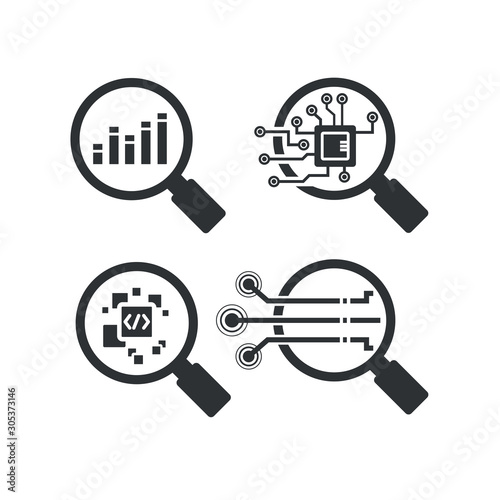 magnifier glass and graph for data analytics concept icons