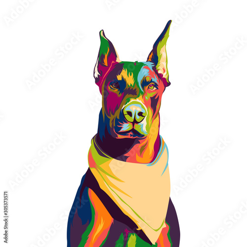 Fotobehang doberman dog in colorful pop art illustration