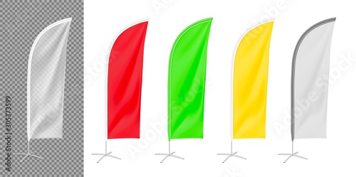Empty feather banner flag mockups. Vector illustration on white background. Ready for your design. EPS10.	