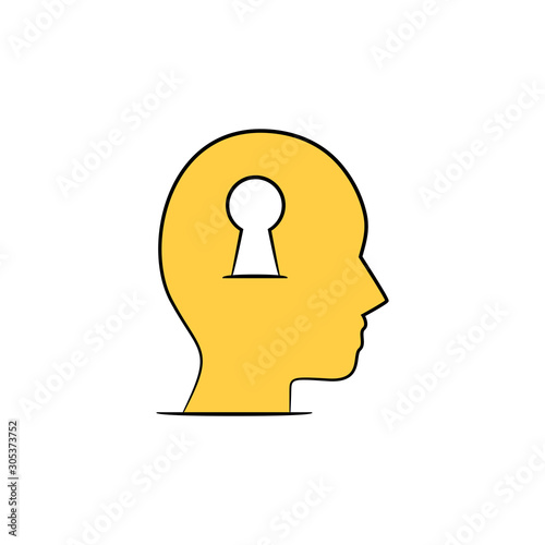 human head and key hole yellow hand drawn
