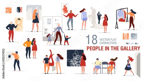 People Characters in Art Gallery Flat Vector Set