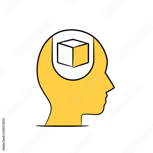 human head and box inside yellow hand drawn