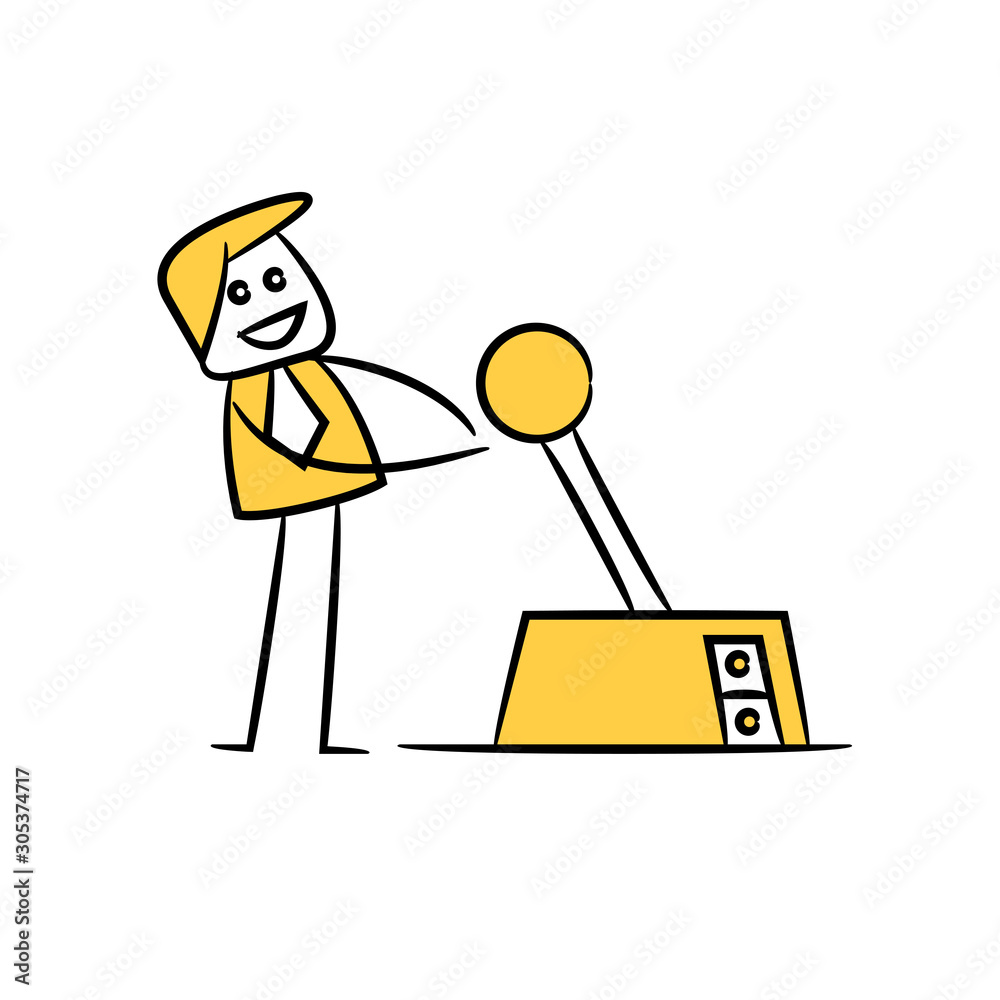 businessman control switch yellow stick figure businessman control switch yellow stick figure
