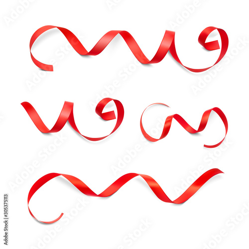 Set of red ribbons on white background. Vector illustration. Ready for your design. Can be used for greeting card, holidays, gifts and etc. EPS10.