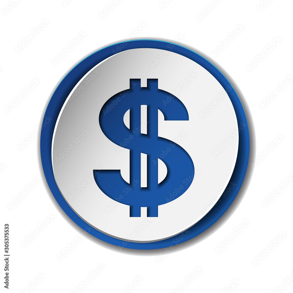dollar symbol with two vertical lines on round sticker with blue backdrop dollar symbol with two vertical lines on round sticker with blue backdrop