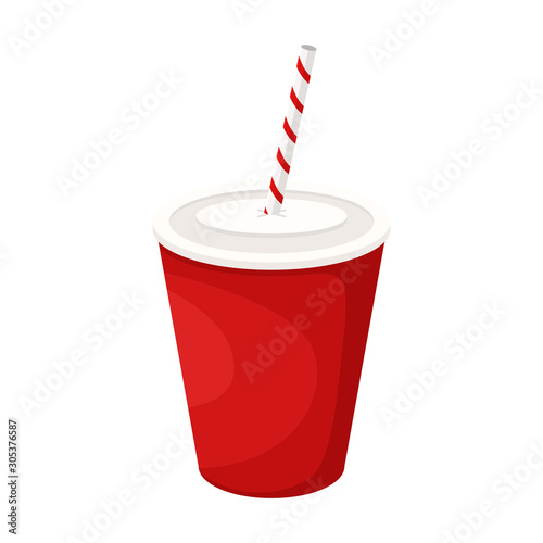 Carbonated drink in a paper Cup with a straw. Vector illustration of fast food. Junk food.