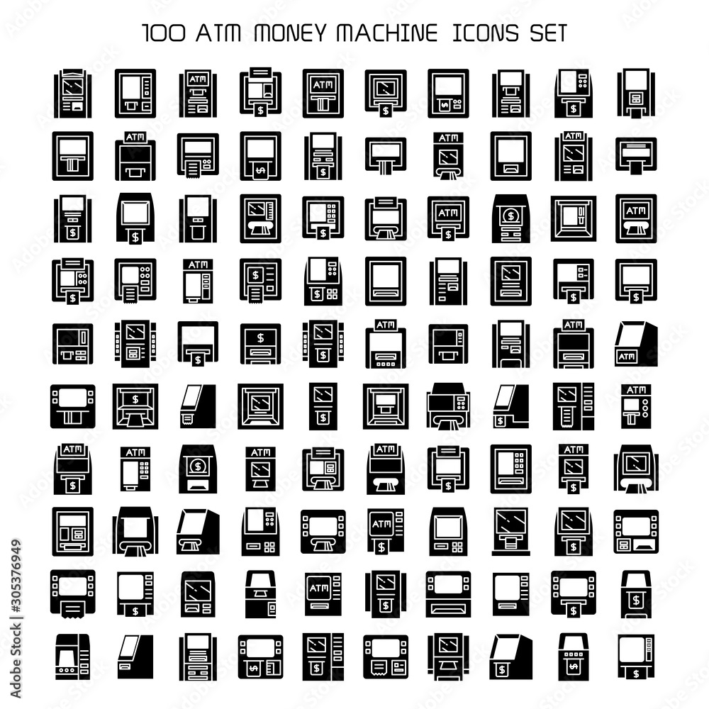 big set of ATM, automatic teller machine, money machine icons big set of ATM, automatic teller machine, money machine icons