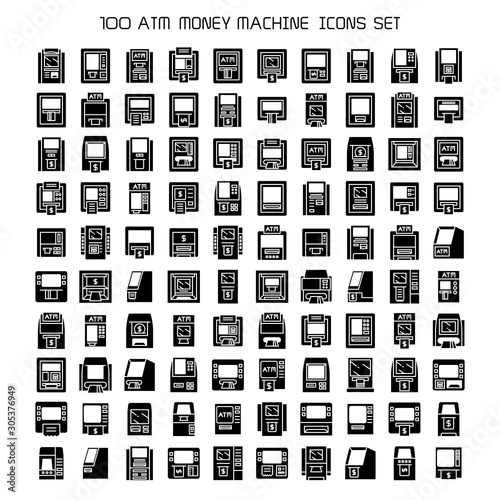big set of ATM, automatic teller machine, money machine icons