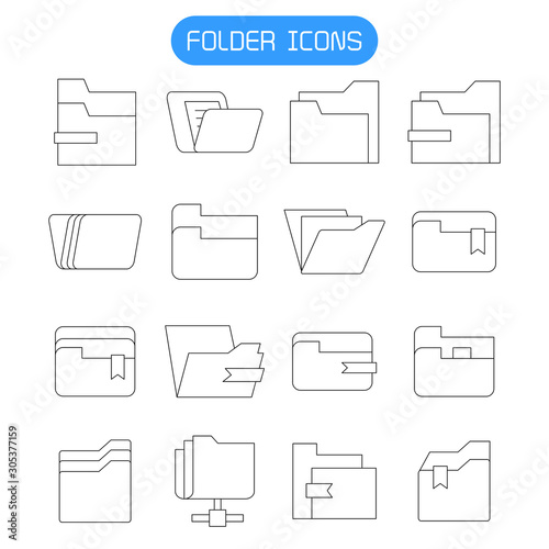 folder and archive icons set thin line vector