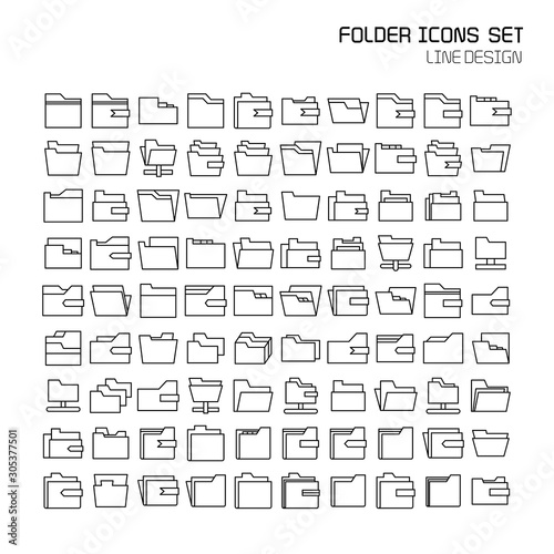 big set of folder and archive icons line vector