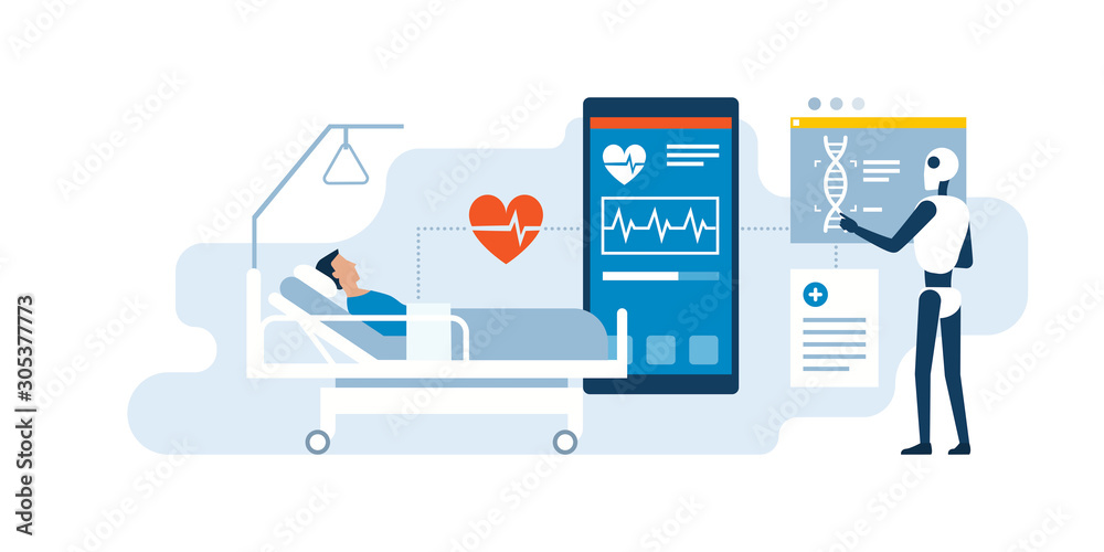 AI robot taking care of a patient in the hospital AI robot taking care of a patient in the hospital