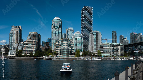 Panoramic view of false creek in Vancouver downtown, Cityscape with blue sky, BC, Canada