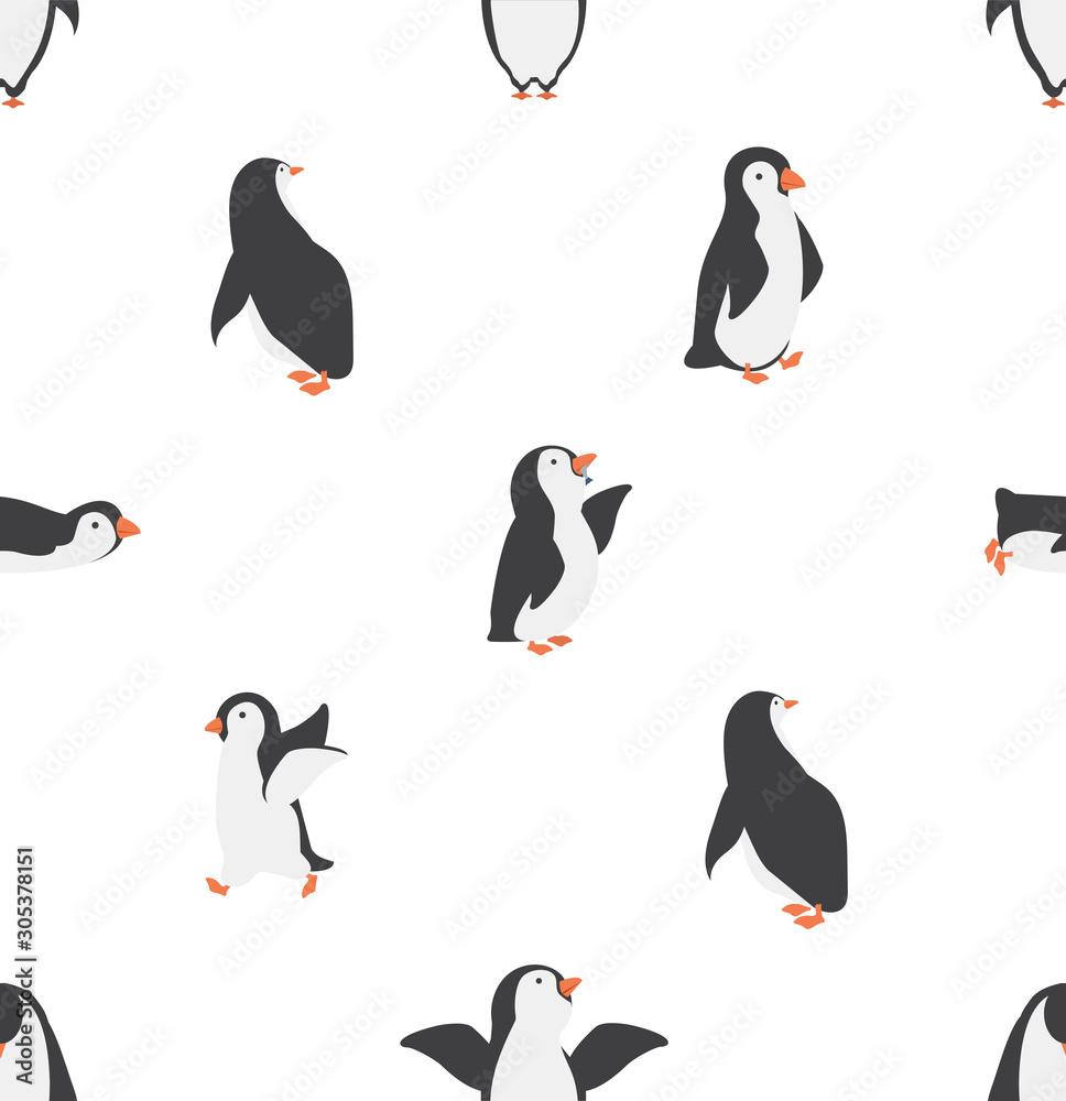 Seamless penguins characters vector pattern Seamless penguins characters vector pattern