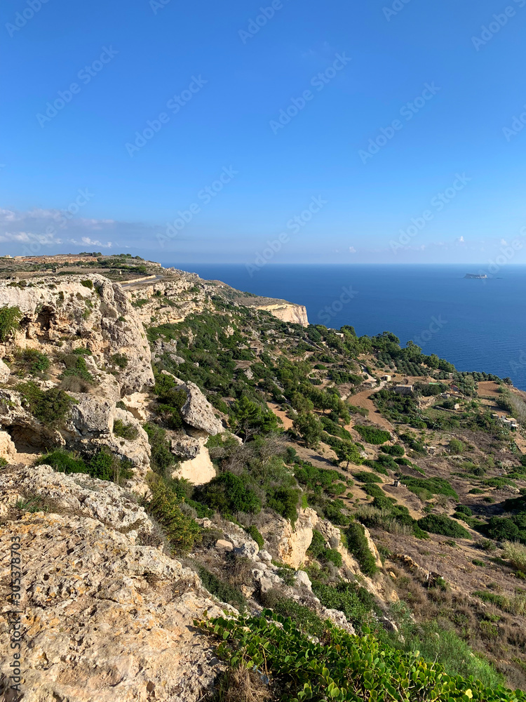 Malta, view from Dingli Cliffs to the mediterranean sea