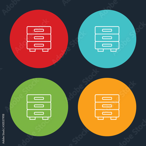 Very Useful Drawers Line Icon On Four Color Round Options.