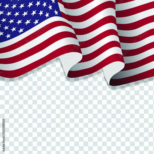 Waving flag ofthe United States of America. illustration of wavy american Flag for National Day. America Flag Flowing. United States flag on transparent background 