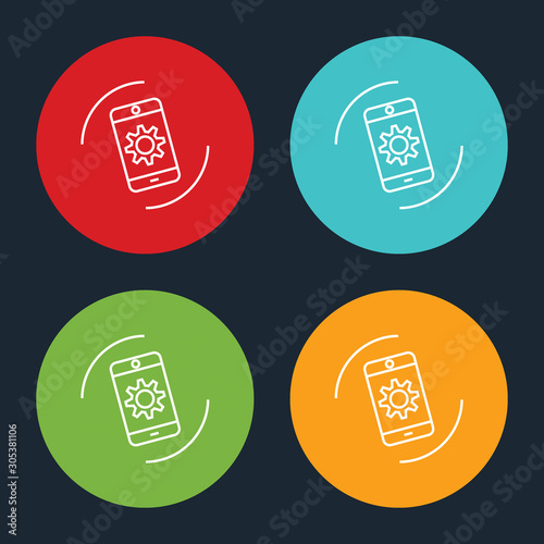 Very Useful Mobile Vibration Line Icon On Four Color Round Options.