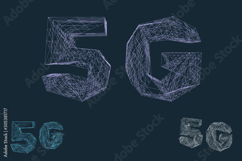 5G network sign. Wireless internet symbol. Vector wireframe outline illustration.
