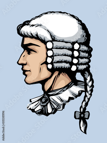 Vintage french wig. Vector drawing