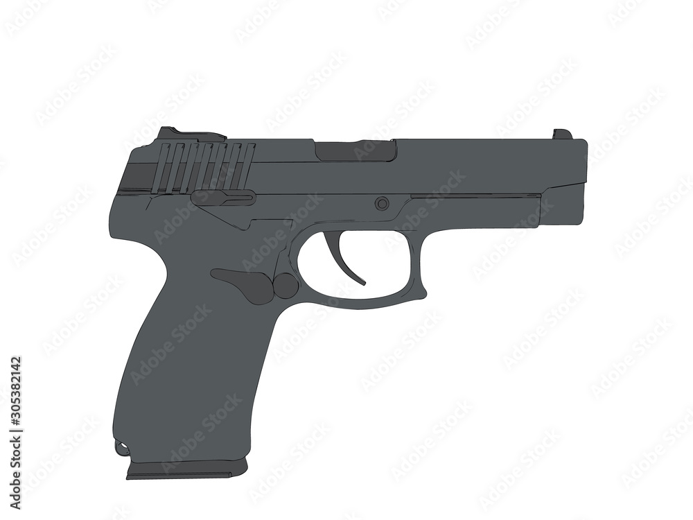 Gun pistol. 3d Vector outline illustration.