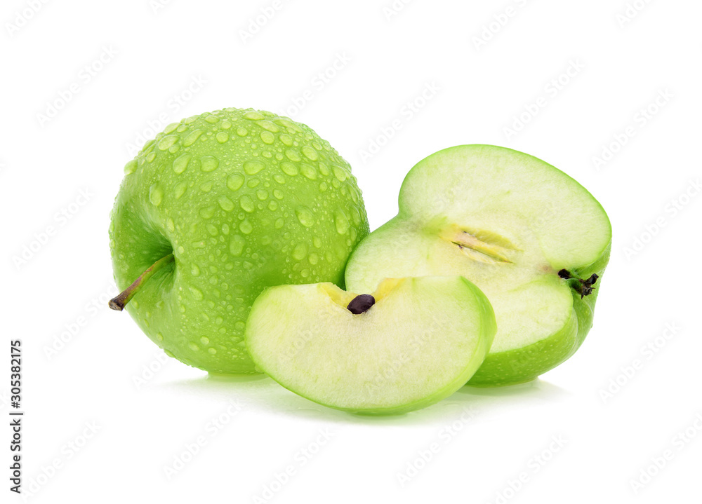 green apple with water drops isolated on white background green apple with water drops isolated on white background
