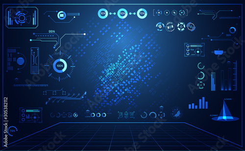 abstract technology ui futuristic concept hud interface hologram elements of digital data chart, communication, circle percent vitality innovation on hi tech future design background