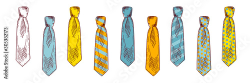 Bright knotted ties hand drawn illustrations set