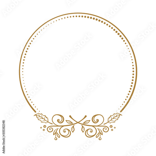 Vector vintage round dotted frame with Christmas decoration.