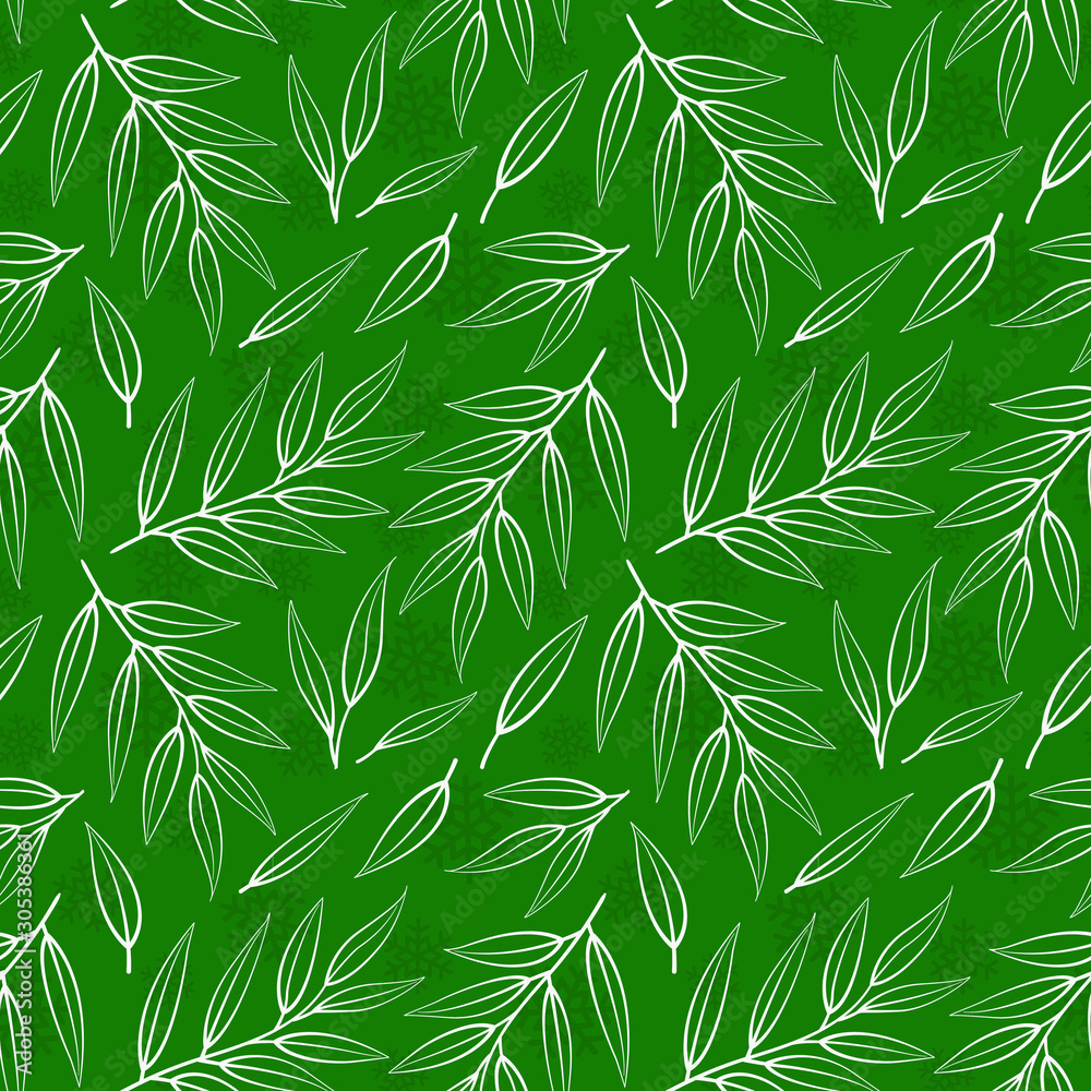 Floral seamless pattern with branches and leaves; winter botanical design for greeting card, gift box, fabric, wallpaper, textile, wrapping paper, web design. Floral seamless pattern with branches and leaves; winter botanical design for greeting card, gift box, fabric, wallpaper, textile, wrapping paper, web design.