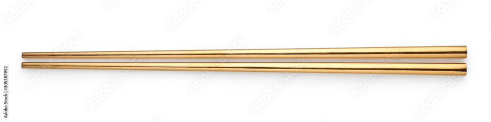 Top view of Golden chopsticks isolated on white background Top view of Golden chopsticks isolated on white background