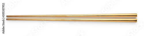 Bild auf Leinwand Top view of Golden chopsticks isolated on white background