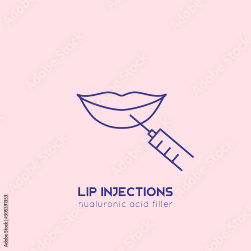 Hyaluronic acid lip injections icon. Cosmetology concept.