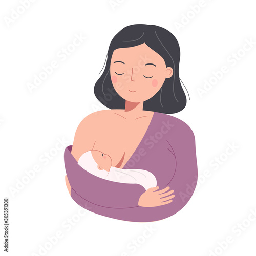 Mother breastfeeding little child. Mom with baby. Woman nurse toddler. Parenting concept photo