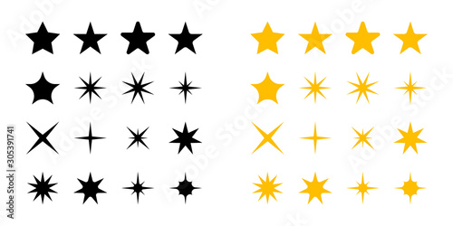 stars collection. stars black and yellow color, vector icons, isolated on white background. stars in modern simple flat style for web design. vector