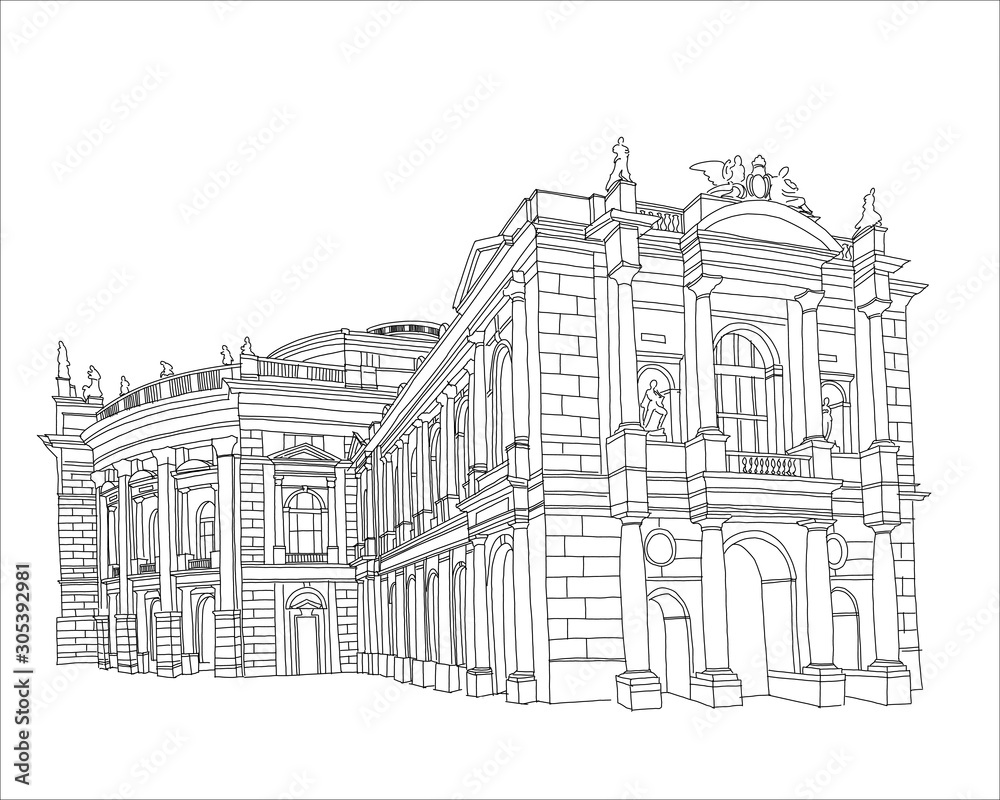 Vector sketch of Vienna State Opera, Vienna, Austria.