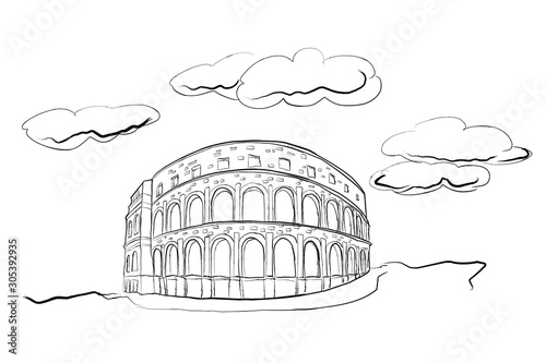 vector sketch of Coliseum in Pula, Croatia.