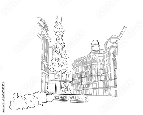 vector sketch of architecture in Graben street in Vienna, Austria.