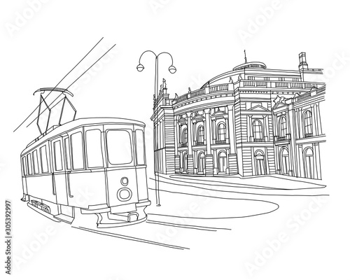 Vector sketch of Vienna State Opera, Vienna, Austria.