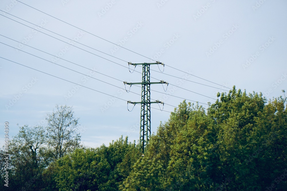 electricity tower and blue sky in the nature