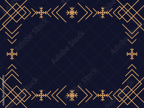 Art deco frame with snowflakes. Vintage linear border.Style of the 1920s and 1930s. Vector illustration