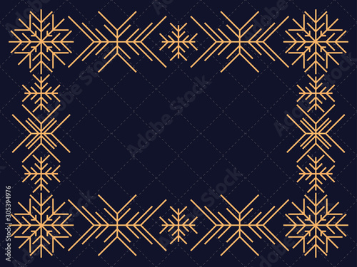 Art deco frame with snowflakes. Vintage linear border.Style of the 1920s and 1930s. Vector illustration