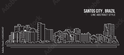 Cityscape Building panorama Line art Vector Illustration design - Santos city , brazil