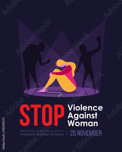 International Day For The Elimination Of Violence Against Woman banner - Shadow man attacked a woman sitting on the floor