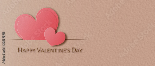 Valentine's papercut with hearts on the left side of artwork on the brown background that design like a craft paper.