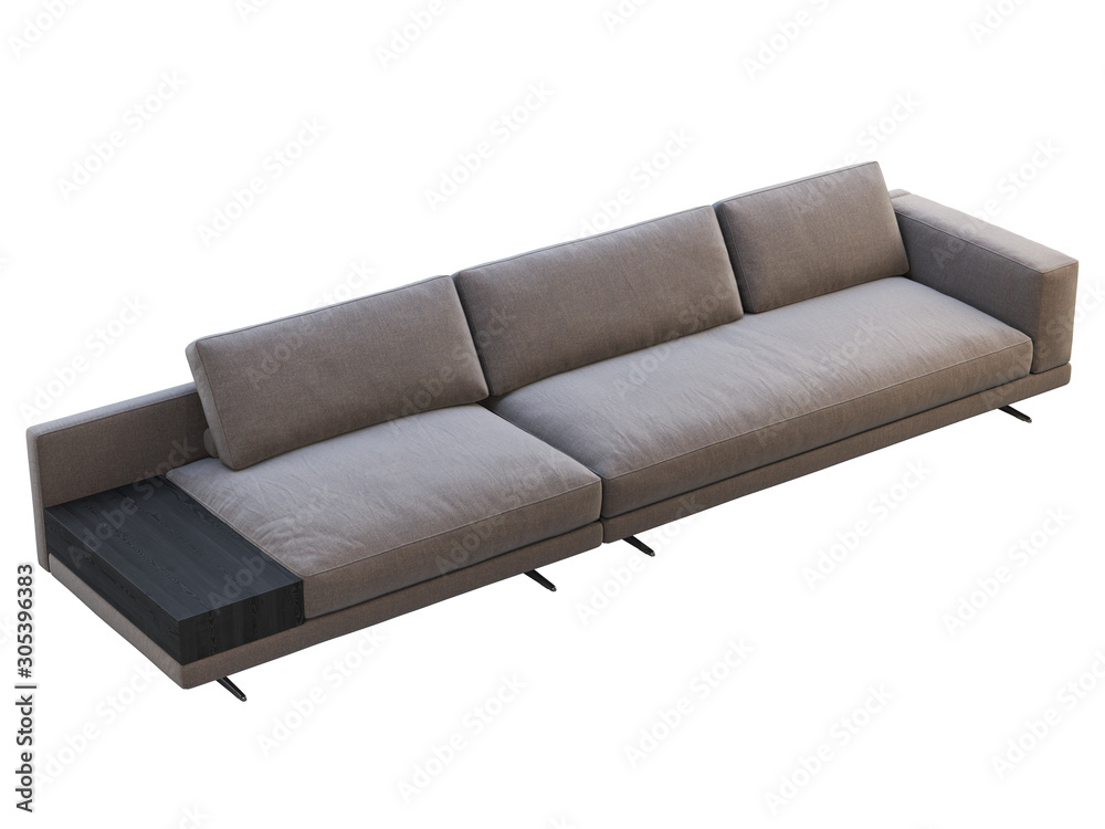 Fototapeta premium Modern brown fabric modular sofa with coffee table. 3d render