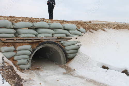 Canvas Print mainsail sewer protected by bags