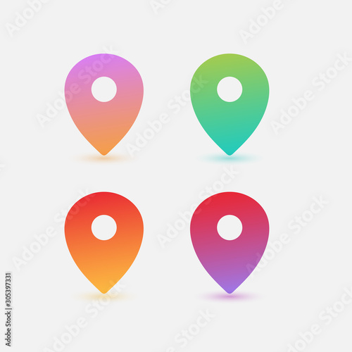 Set of colorful gradient map pointers. Web design elements