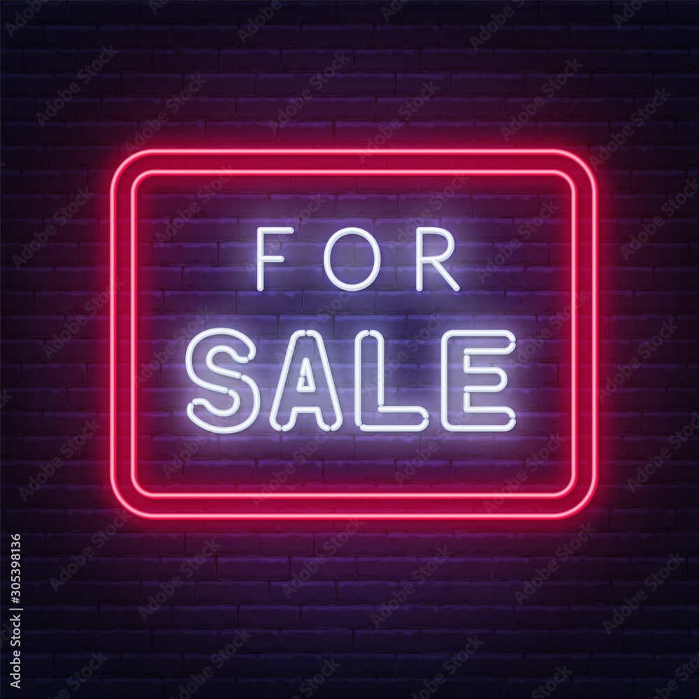 For sale neon sign on dark background. Vector illustration. For sale neon sign on dark background. Vector illustration.