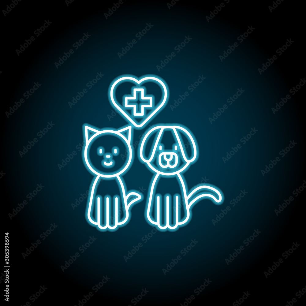 Cat, dog, heart, blue neon icon. Simple thin line, outline vector of petshop icons for ui and ux, website or mobile application Cat, dog, heart, blue neon icon. Simple thin line, outline vector of petshop icons for ui and ux, website or mobile application